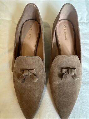 Cole Haan Beige Leather Slip-On Mule with Gold Logo